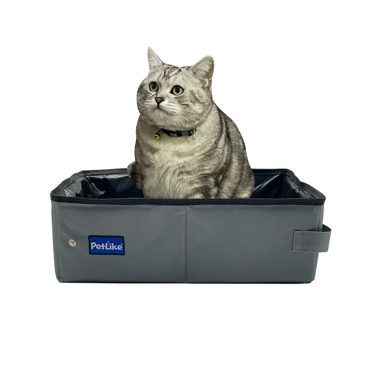 PetLike Travel Cat Litter Box Medium Light Grey | Leak-Proof Portable Collapsible Tray Carrier (40cm x 30cm x 13cm) - main product image