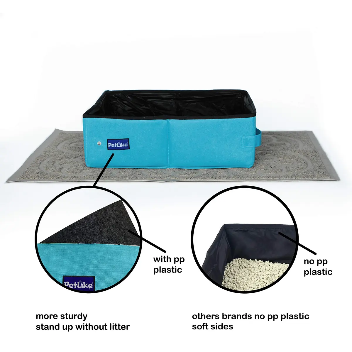 PetLike Travel Cat Litter Box Medium Light Grey | Leak-Proof Portable Collapsible Tray Carrier (40cm x 30cm x 13cm) - view 5