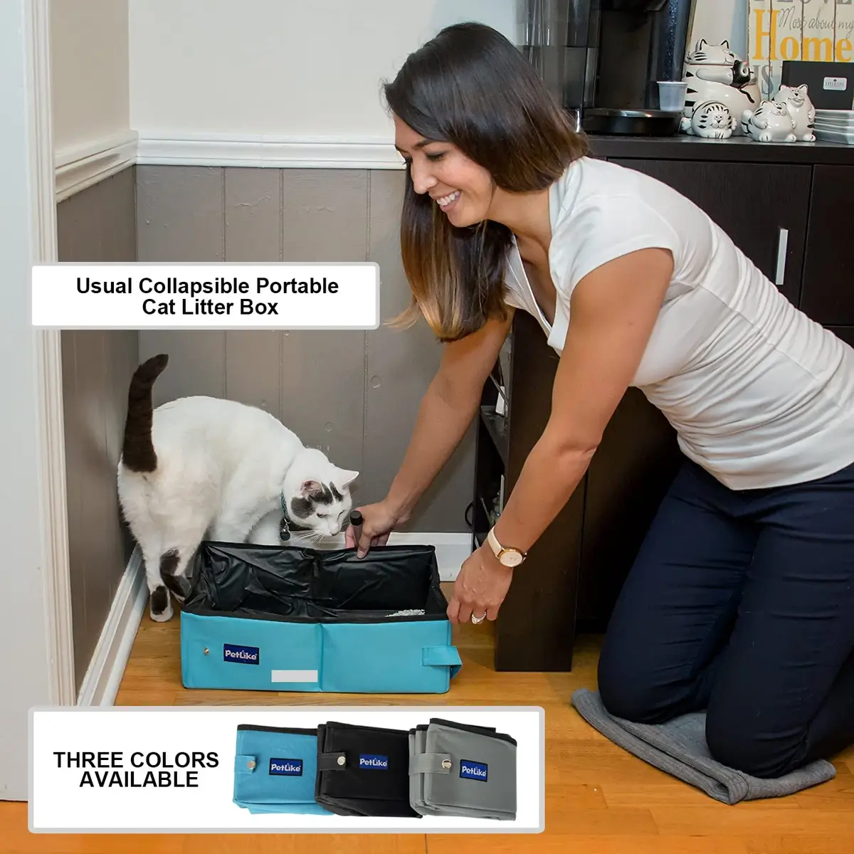 PetLike Travel Cat Litter Box Medium Light Grey | Leak-Proof Portable Collapsible Tray Carrier (40cm x 30cm x 13cm) - view 4