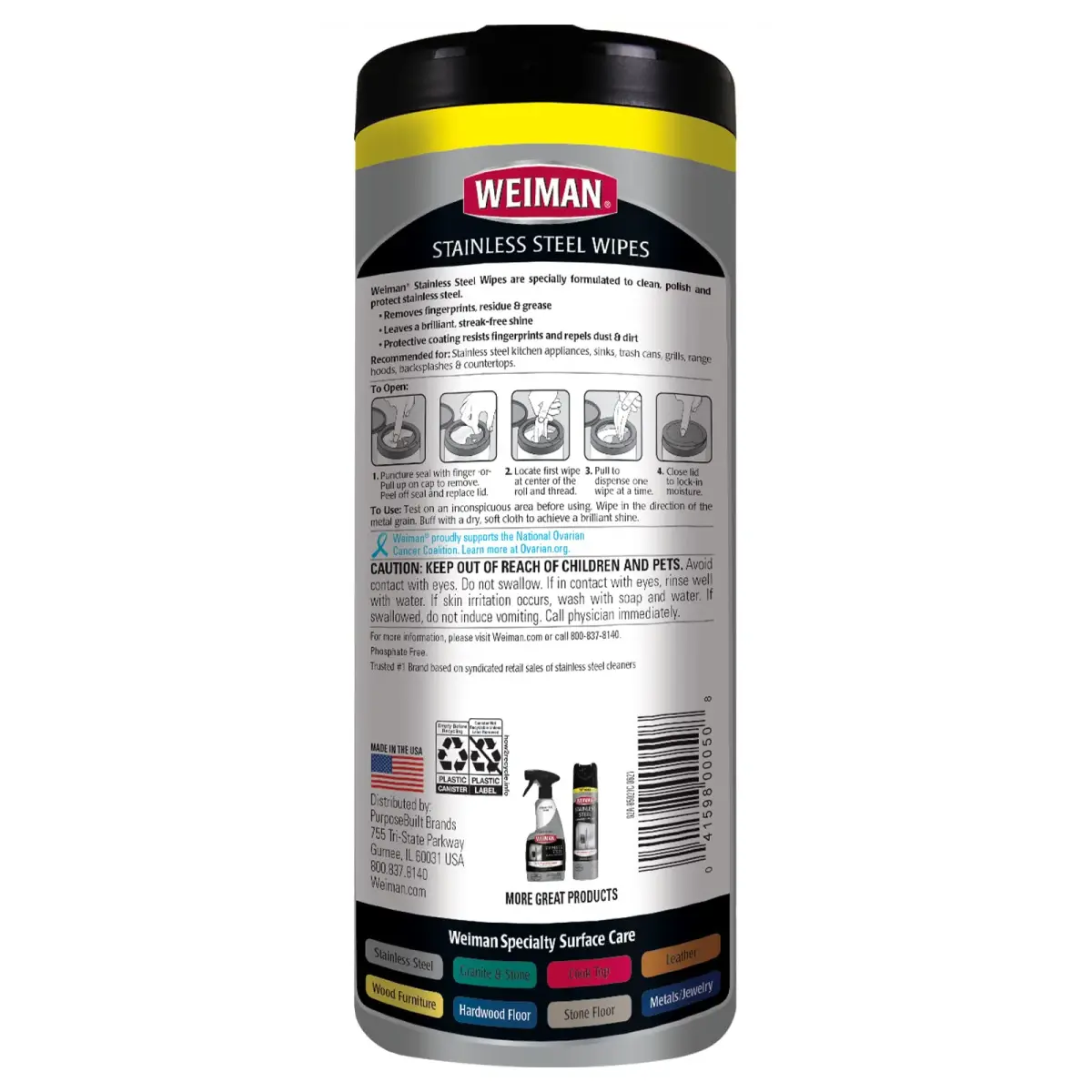 Weiman Stainless Steel Cleaner Wipes (120 Count) | pH Neutral Formula for Appliances - view 2