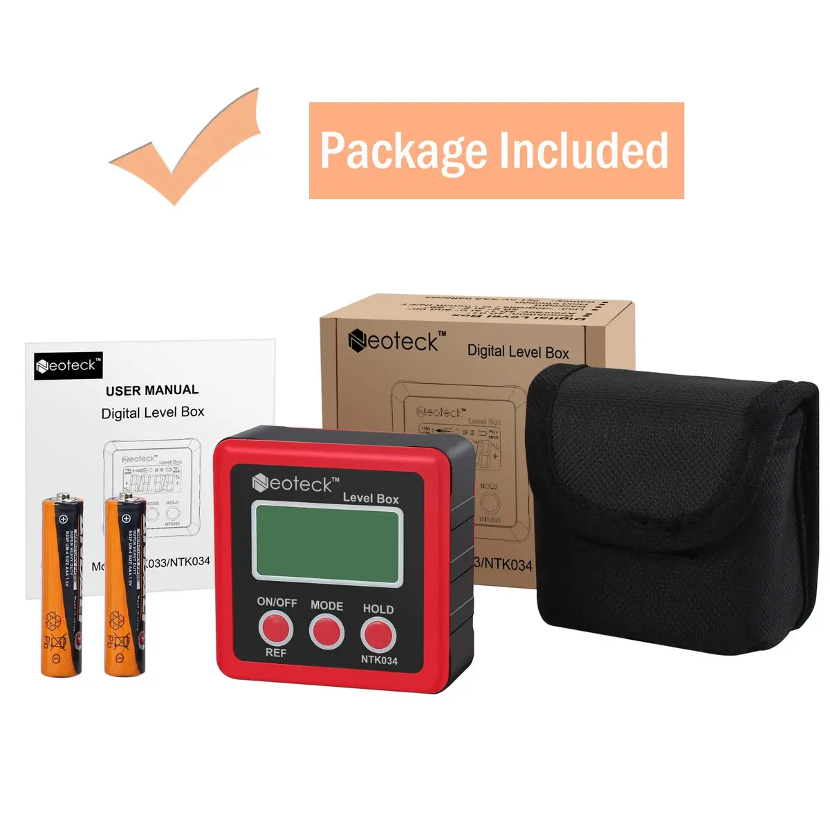 Neoteck Digital Angle Finder with Magnetic Base, LCD Backlight Inclinometer | Precise ±0.2° Readings, IP54 Waterproof - view 7