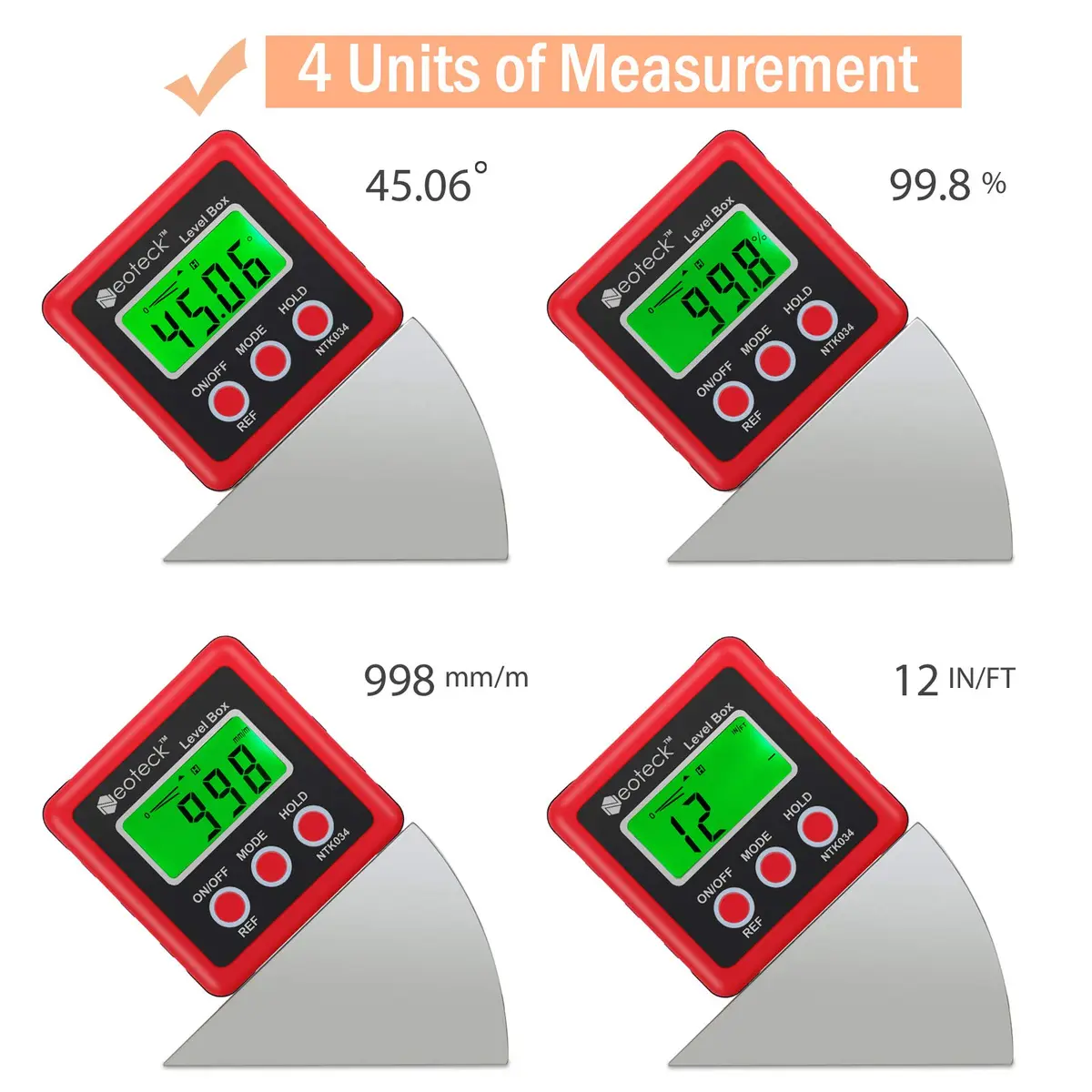 Neoteck Digital Angle Finder with Magnetic Base, LCD Backlight Inclinometer | Precise ±0.2° Readings, IP54 Waterproof - view 2