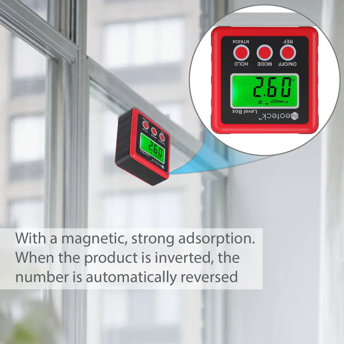 Neoteck Digital Angle Finder with Magnetic Base, LCD Backlight Inclinometer | Precise ±0.2° Readings, IP54 Waterproof - view 4