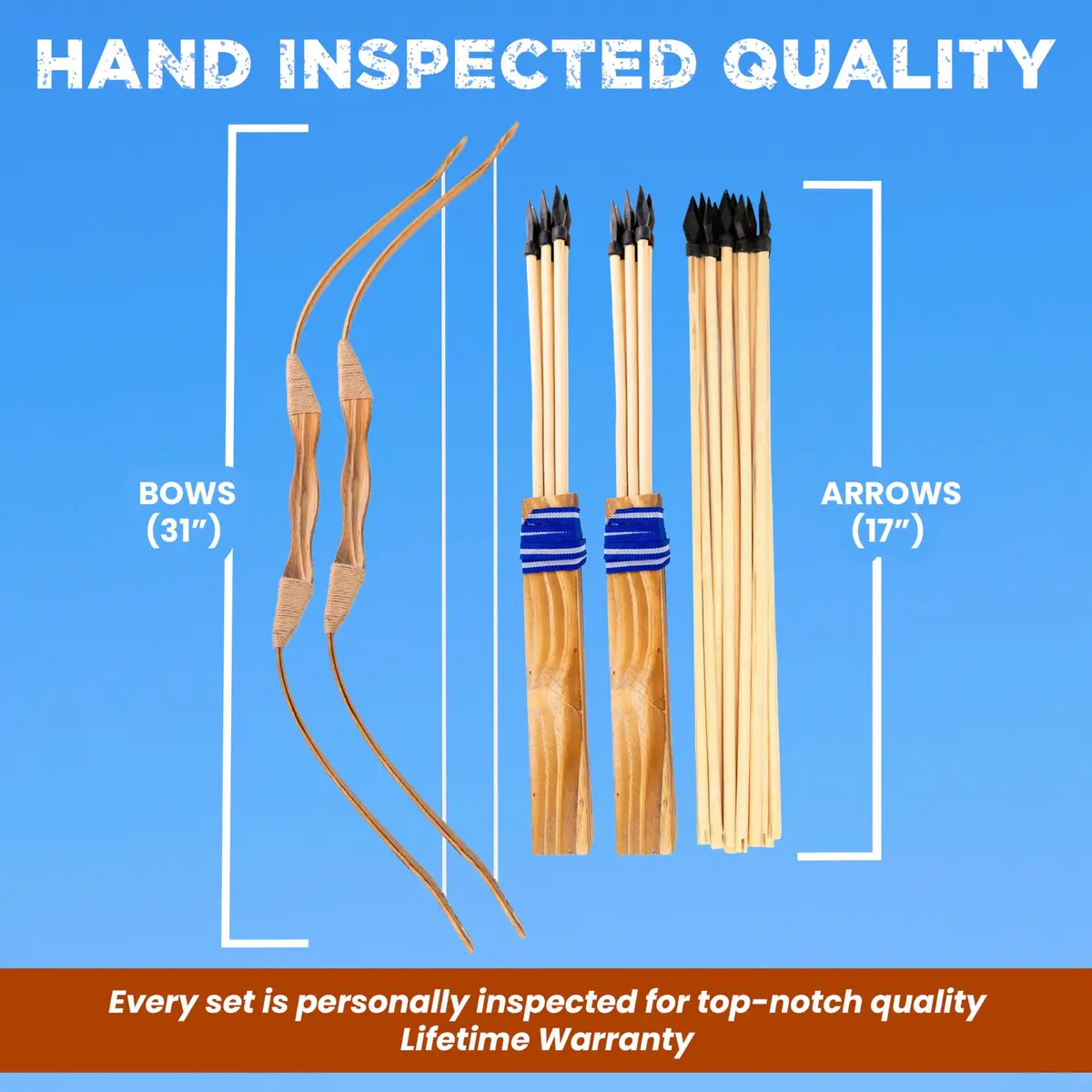 Adventure Awaits! Handmade Wooden Bow and Arrow Set 2-Pack | 81 cm (31 in) Draw Length | 20 Wood Arrows & 2 Quivers - view 6