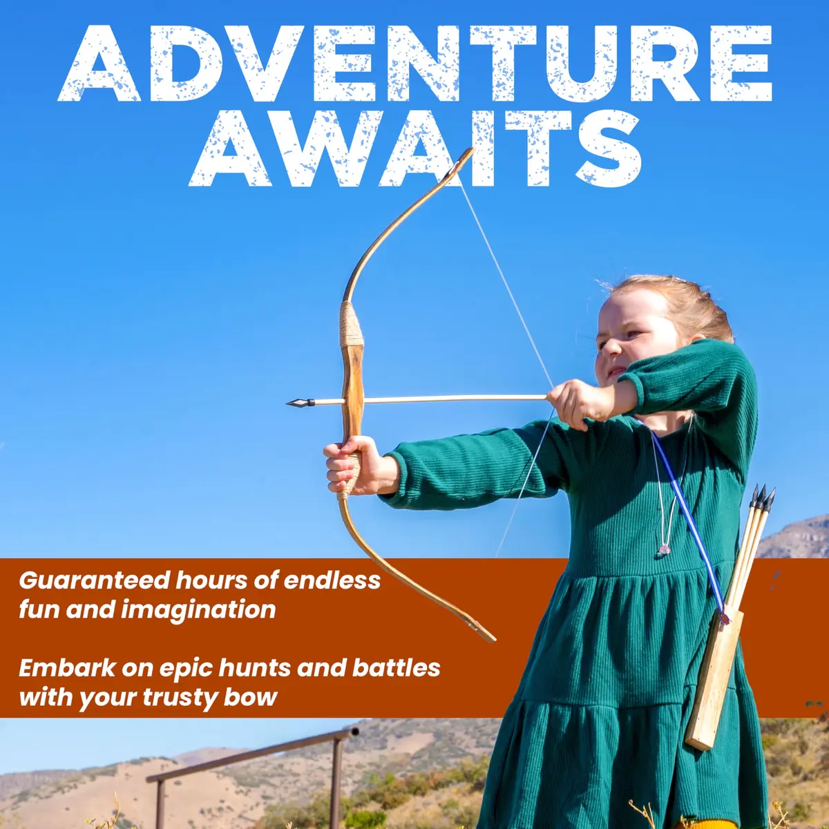Adventure Awaits! Handmade Wooden Bow and Arrow Set 2-Pack | 81 cm (31 in) Draw Length | 20 Wood Arrows & 2 Quivers - view 3