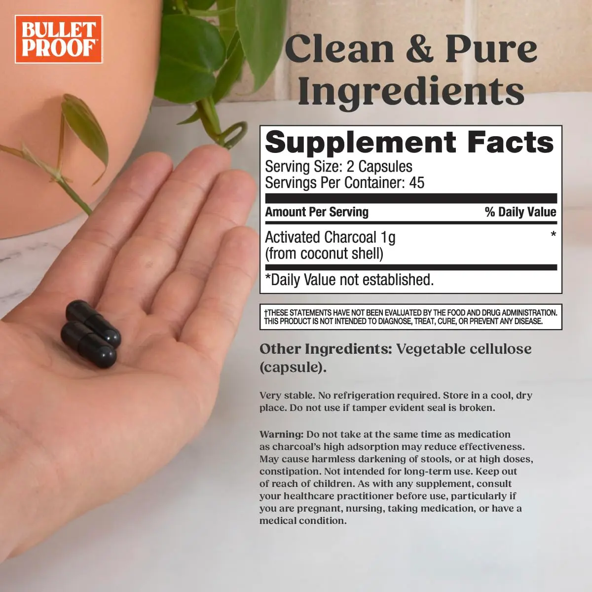 Bulletproof Coconut Charcoal Detox and Gas Relief Capsules, 90 Count | Supports Digestive Health & Toxin Removal - view 2