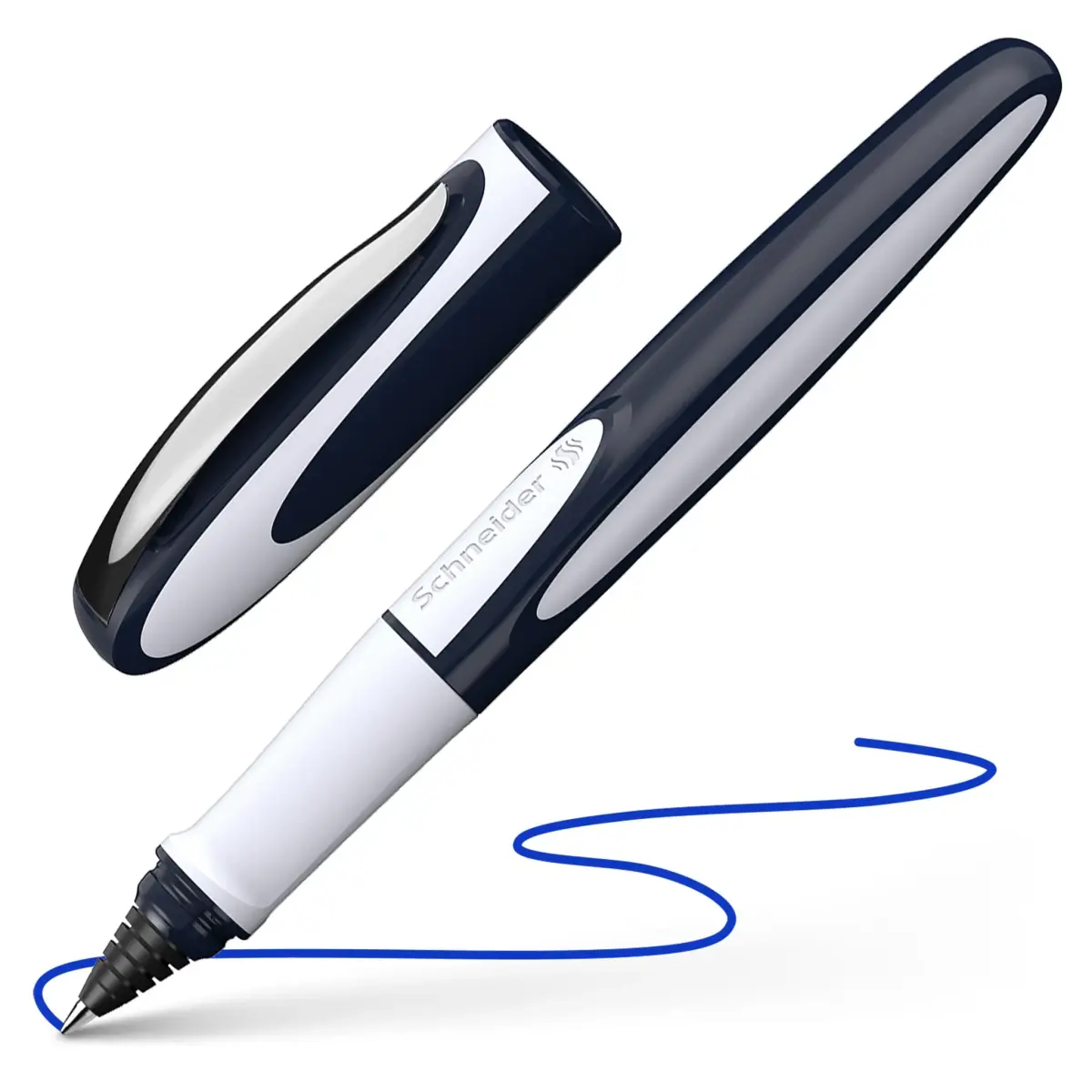 Schneider Ray Cartridge Rollerball Pen M (Medium), Refillable, Dark Blue/Light Gray Barrel, Royal Blue Erasable Ink Cartridge, Pack of 1 Pen | Smooth Ink Flow - main product image