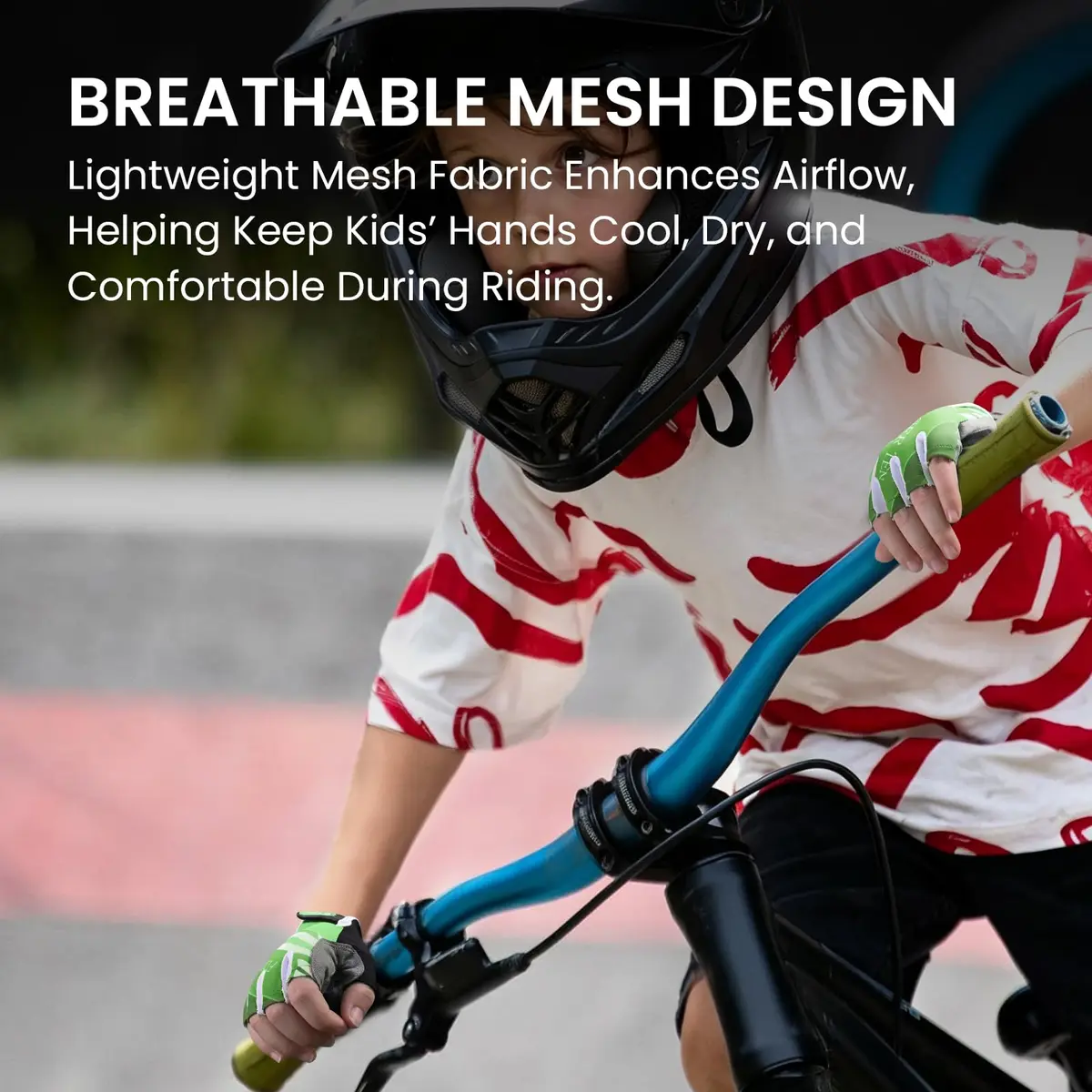 FINGER TEN Kids Bike Gloves with Gel Padding (Green, Small) | Breathable, Anti-Slip Cycling Gloves for Youth - view 4