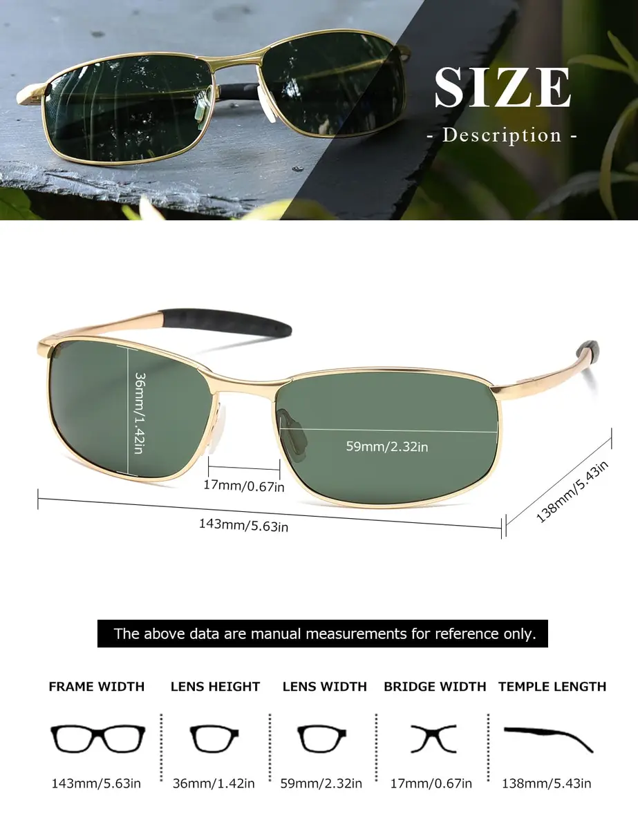 AEVOGUE Rectangular Polarized Sunglasses AE0395 | UV400 Protection, Metal Frame, 59mm Lens Width - view 5