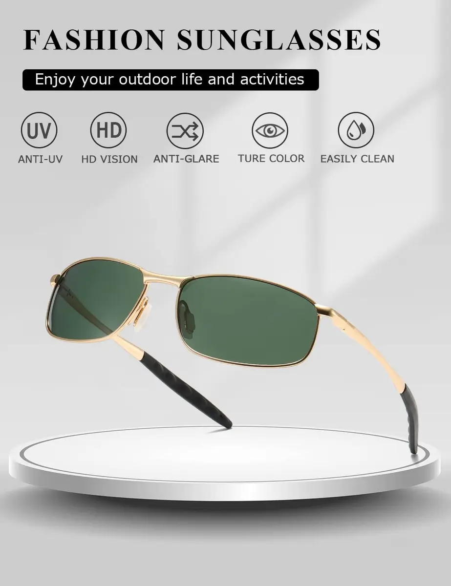 AEVOGUE Rectangular Polarized Sunglasses AE0395 | UV400 Protection, Metal Frame, 59mm Lens Width - view 4