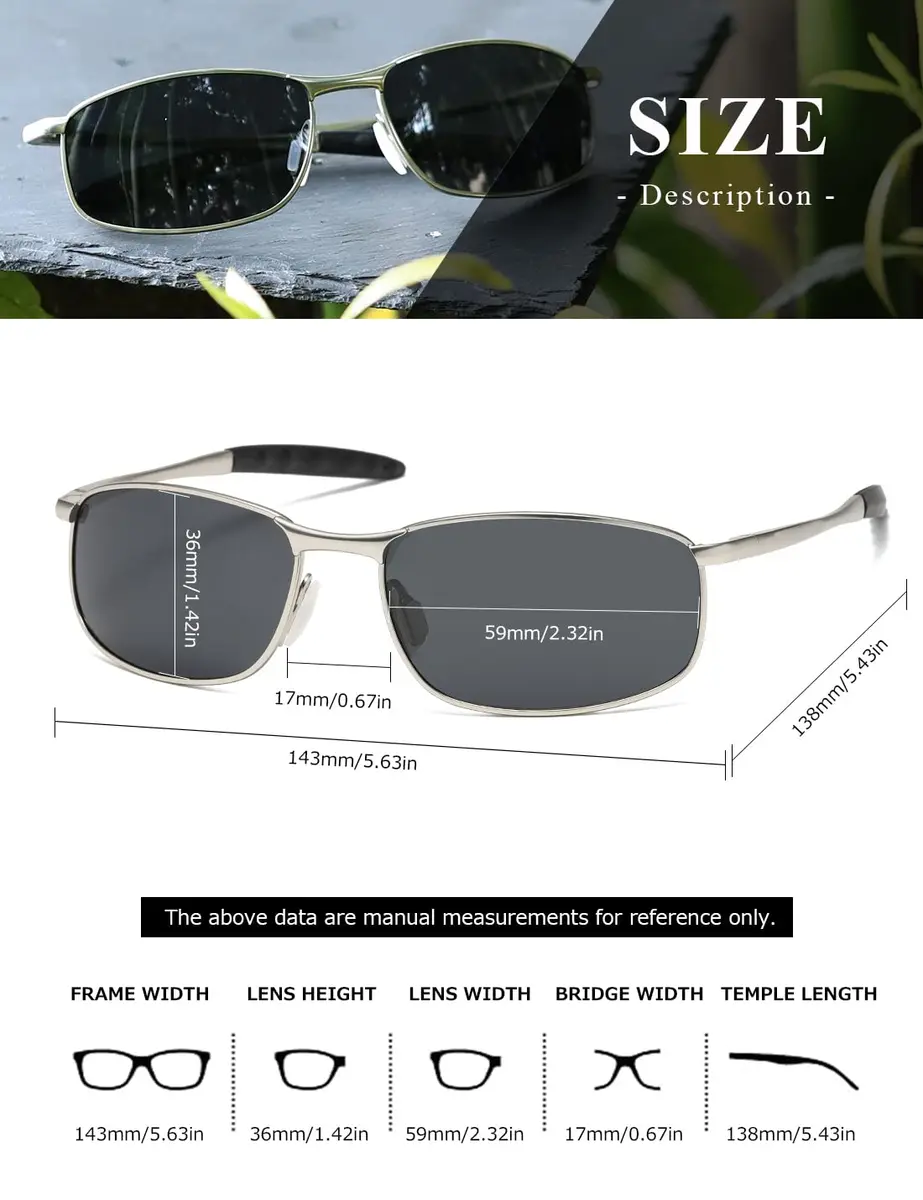 AEVOGUE Rectangular Polarized Sunglasses AE0395 | UV400 Protection, Metal Frame, 59mm Lens Width - view 5