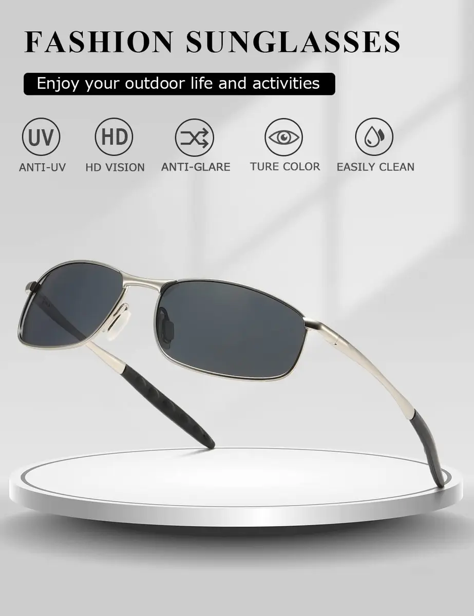 AEVOGUE Rectangular Polarized Sunglasses AE0395 | UV400 Protection, Metal Frame, 59mm Lens Width - view 4