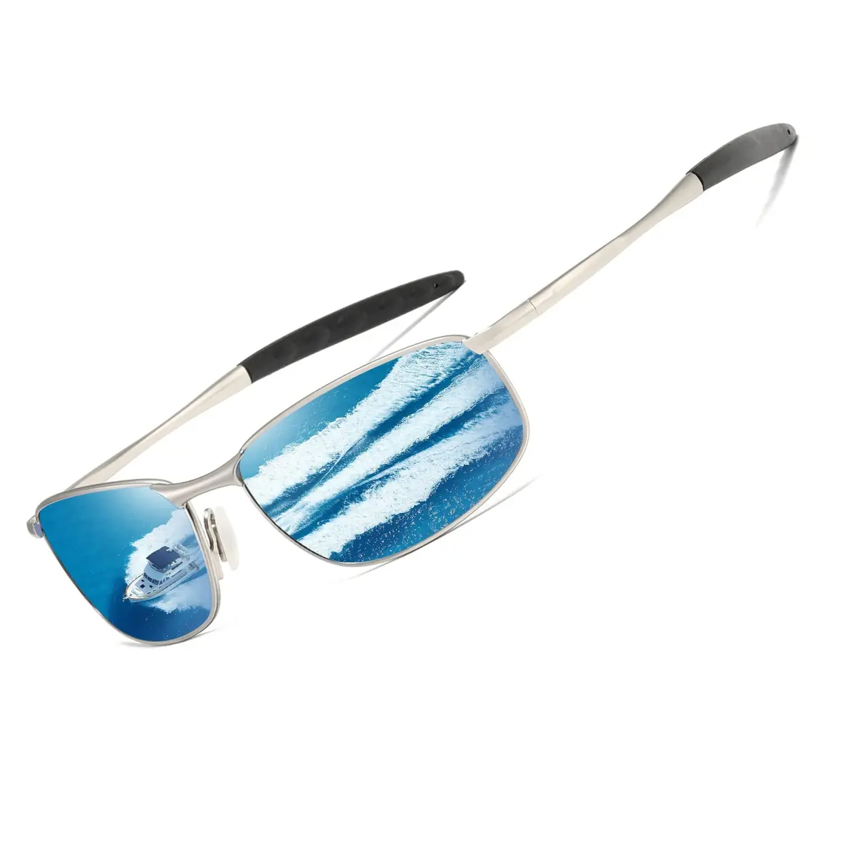 AEVOGUE Rectangular Polarized Sunglasses AE0395 | UV400 Protection, Metal Frame, Silver & Blue - main product image