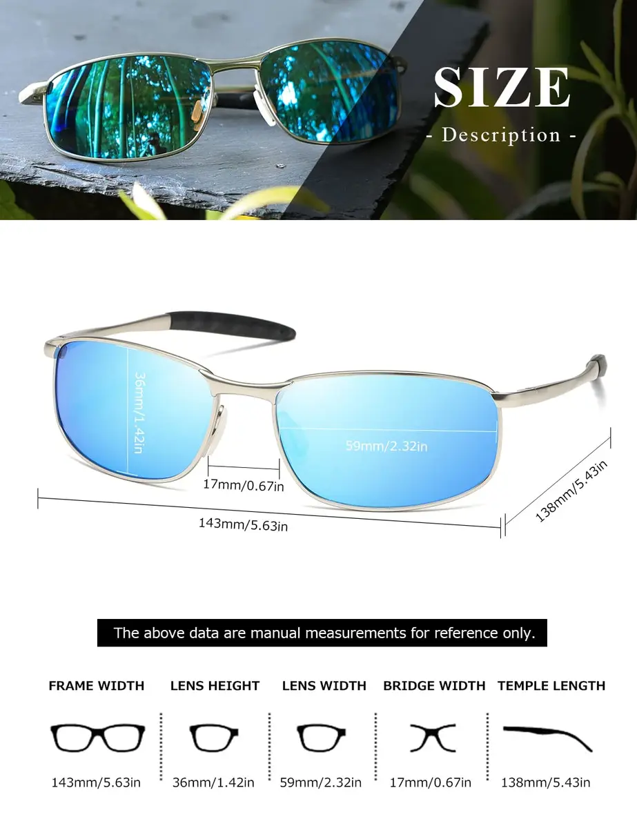 AEVOGUE Rectangular Polarized Sunglasses AE0395 | UV400 Protection, Metal Frame, Silver & Blue - view 5
