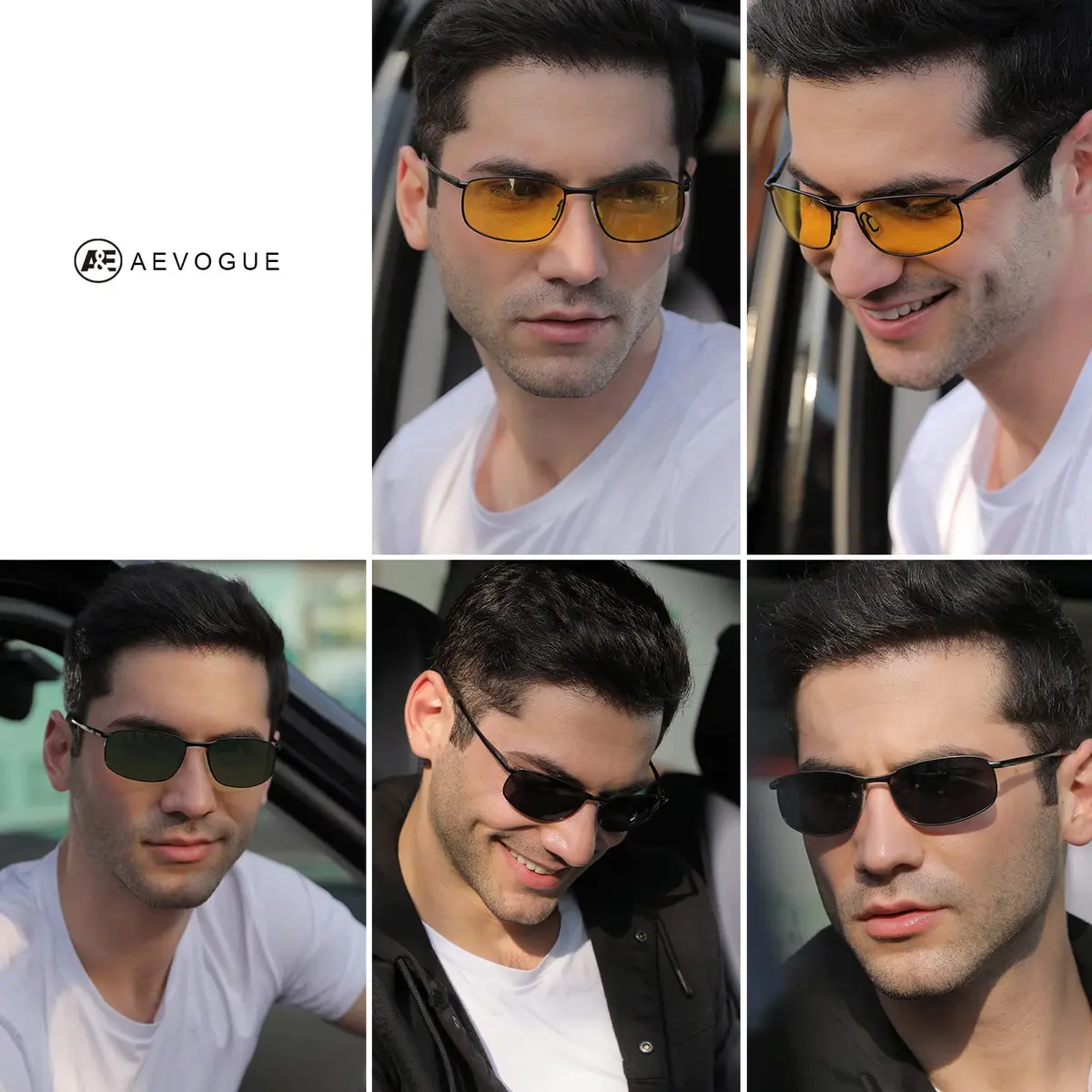 AEVOGUE Rectangular Polarized Sunglasses AE0395 | UV400 Protection, Metal Frame, Silver & Blue - view 2
