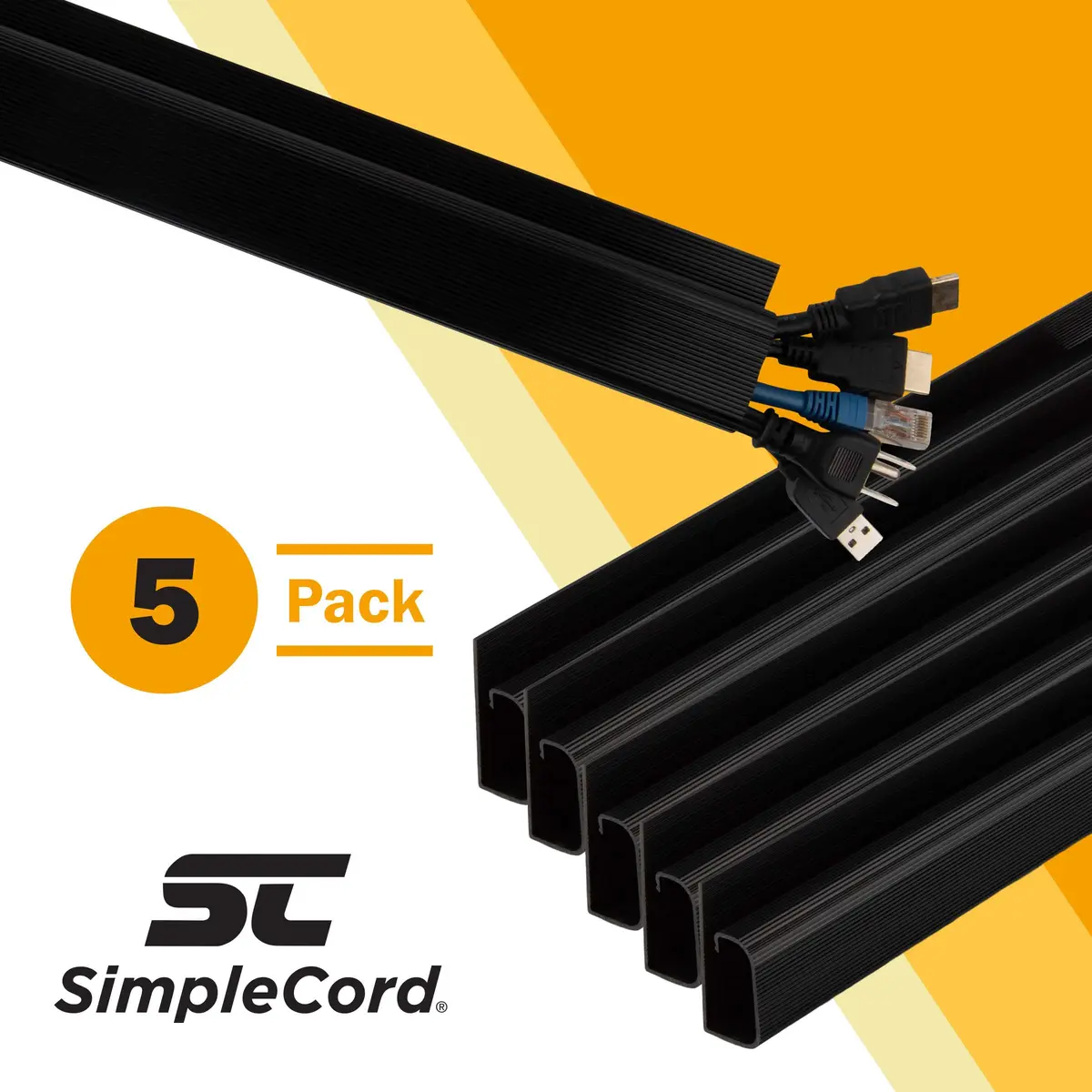 SimpleCord 5 Pack of 16-Inch J Channel Cable Management Under Desk | Easy Adhesive Mount Cord Organizer - view 2