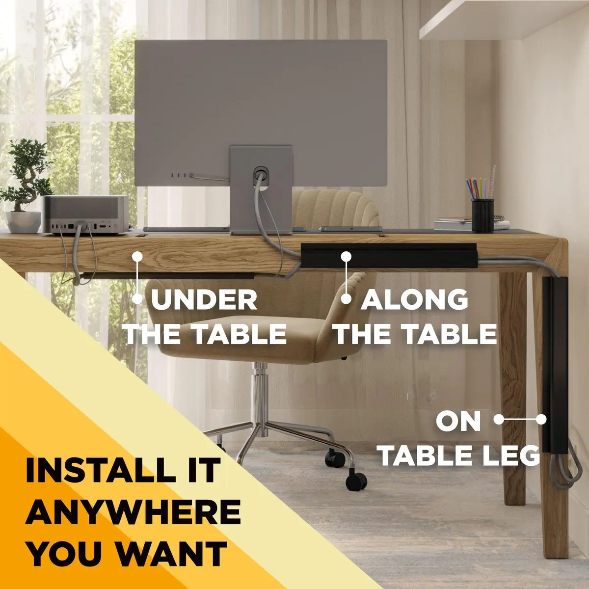 SimpleCord 5 Pack of 16-Inch J Channel Cable Management Under Desk | Easy Adhesive Mount Cord Organizer - view 4