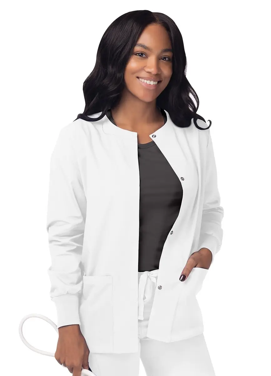 Sivvan Scrubs for Women - Front Snap Warm Up Jacket White S | Classic Fit, 29" Back Length, 2 Pockets, Long Sleeves - main product image