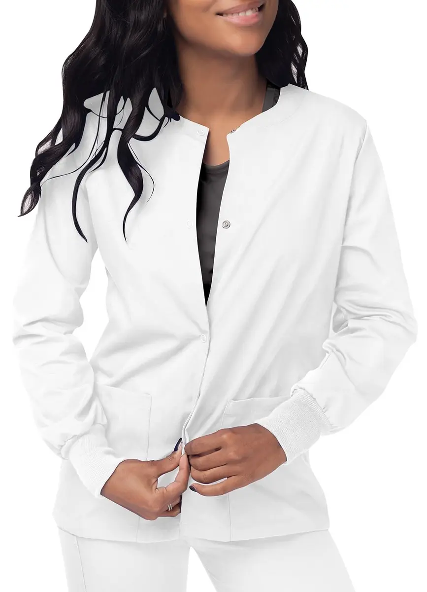 Sivvan Scrubs for Women - Front Snap Warm Up Jacket White S | Classic Fit, 29" Back Length, 2 Pockets, Long Sleeves - view 5
