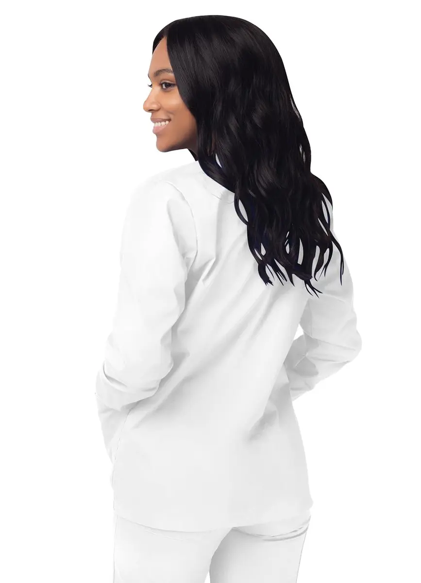 Sivvan Scrubs for Women - Front Snap Warm Up Jacket White S | Classic Fit, 29" Back Length, 2 Pockets, Long Sleeves - view 2