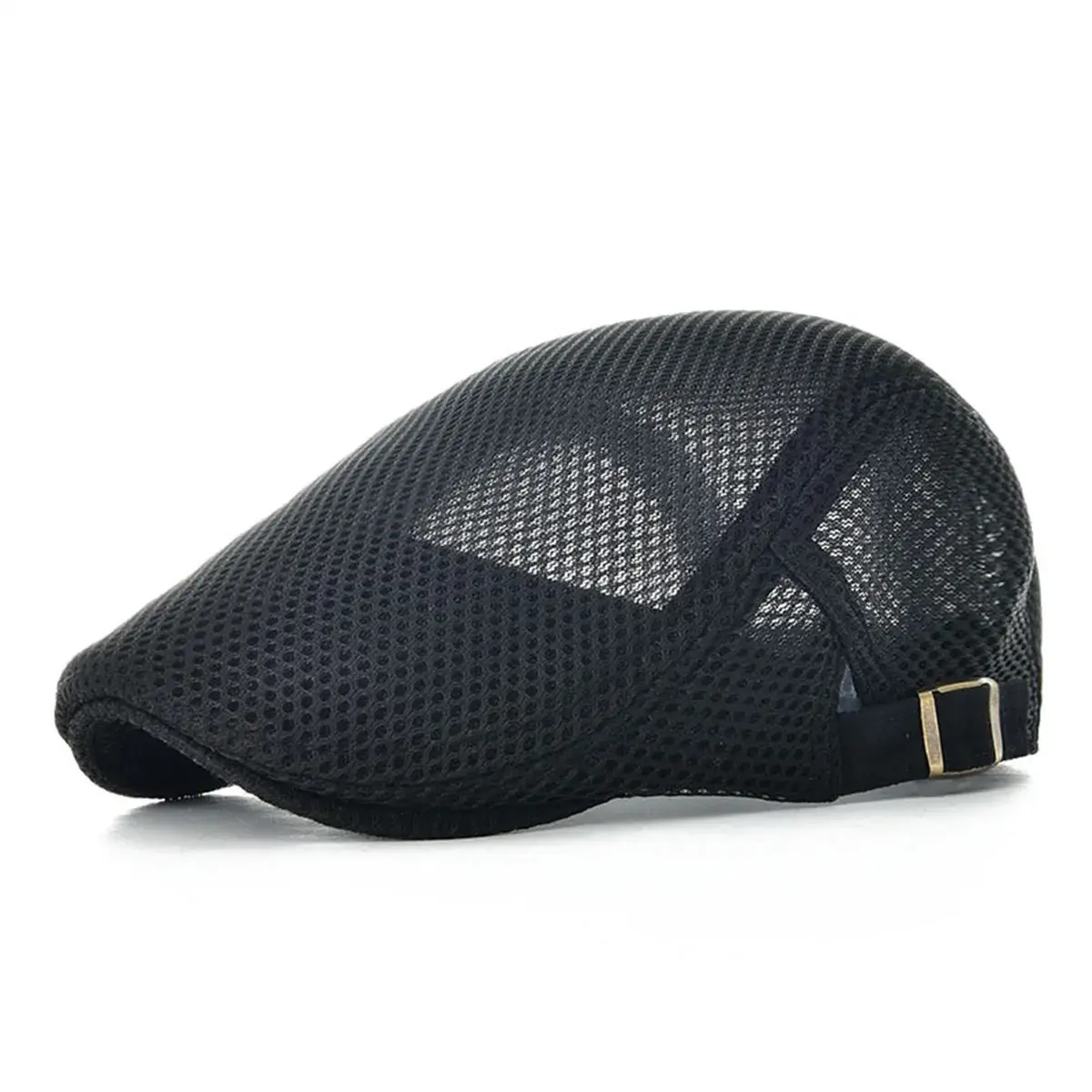 VOBOOM Men Breathable Mesh Summer Hat Adjustable Newsboy Beret Ivy Cabbie Flat Cap (Black) - main product image
