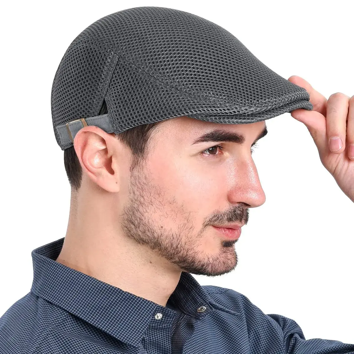 VOBOOM Men's Breathable Mesh Summer Hat Adjustable Newsboy Beret Ivy Cabbie Flat Cap (Grey) | Lightweight & Breathable - view 7