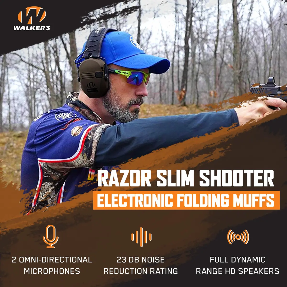 Walker's Razor Slim Shooter Electronic Hearing Protection Earmuffs 2-Pack | Noise Reduction 23dB, HD Speakers, Foldable Headband - view 2
