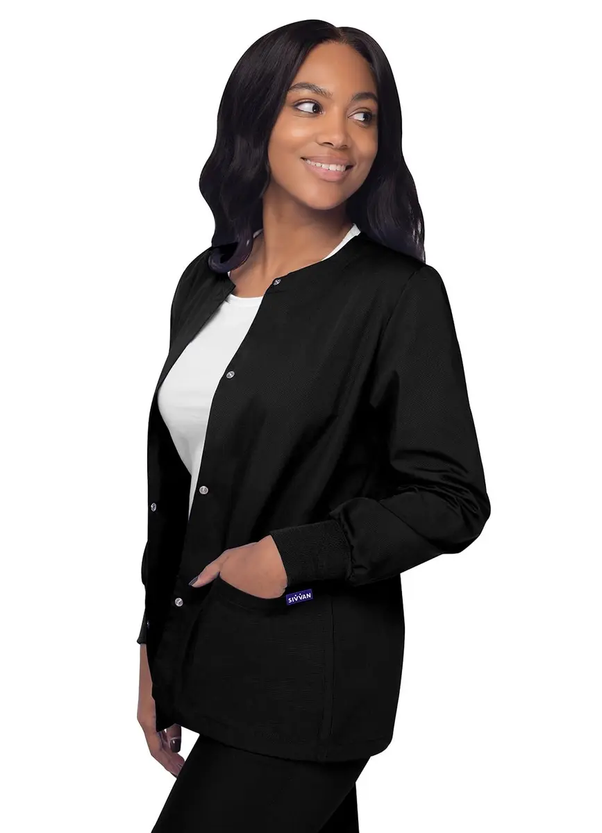 Sivvan Scrubs for Women - Front Snap Warm Up Jacket - S8306 - Black | Classic Fit, 29" Back Length, 2 Pockets - view 3
