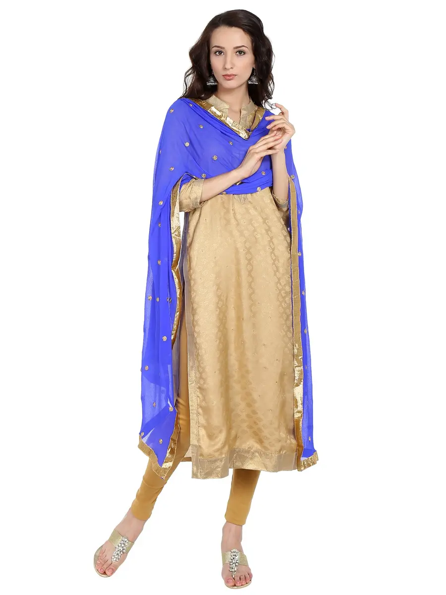 DUPATTA BAZAAR Women's Embroidered Blue & Gold Chiffon Dupatta 235 x 92 cm (92" x 36") | Traditional Ethnic Wear - main product image