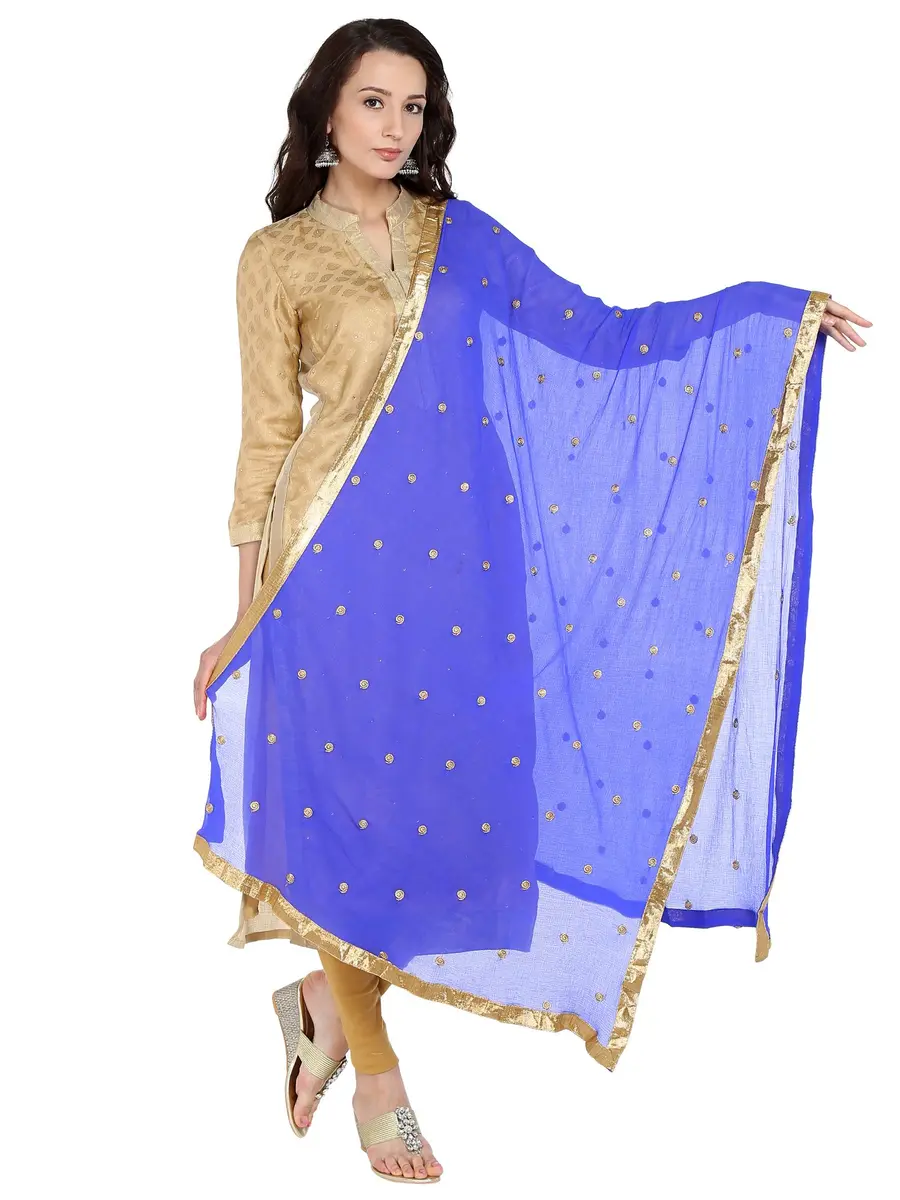 DUPATTA BAZAAR Women's Embroidered Blue & Gold Chiffon Dupatta 235 x 92 cm (92" x 36") | Traditional Ethnic Wear - view 2