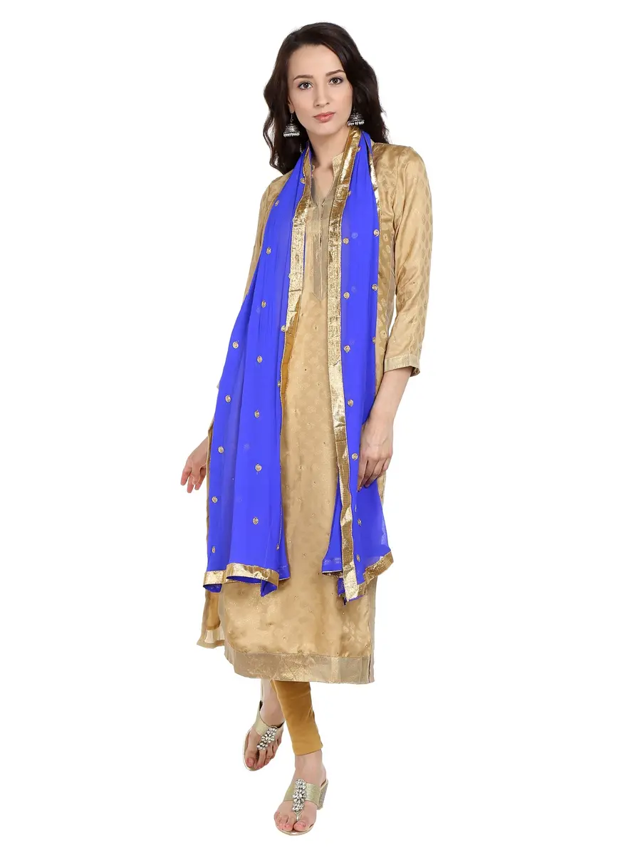 DUPATTA BAZAAR Women's Embroidered Blue & Gold Chiffon Dupatta 235 x 92 cm (92" x 36") | Traditional Ethnic Wear - view 3