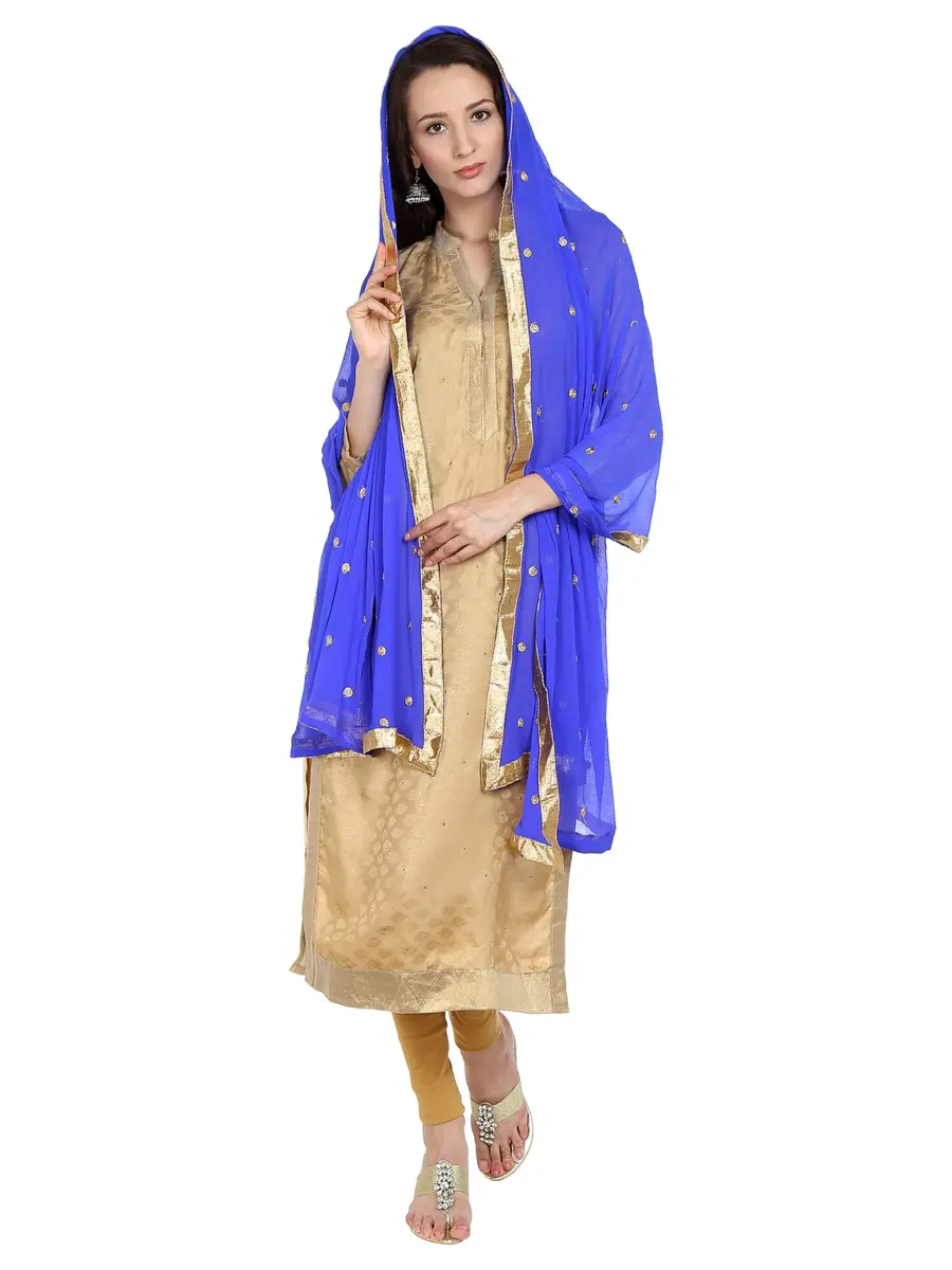 DUPATTA BAZAAR Women's Embroidered Blue & Gold Chiffon Dupatta 235 x 92 cm (92" x 36") | Traditional Ethnic Wear - view 4