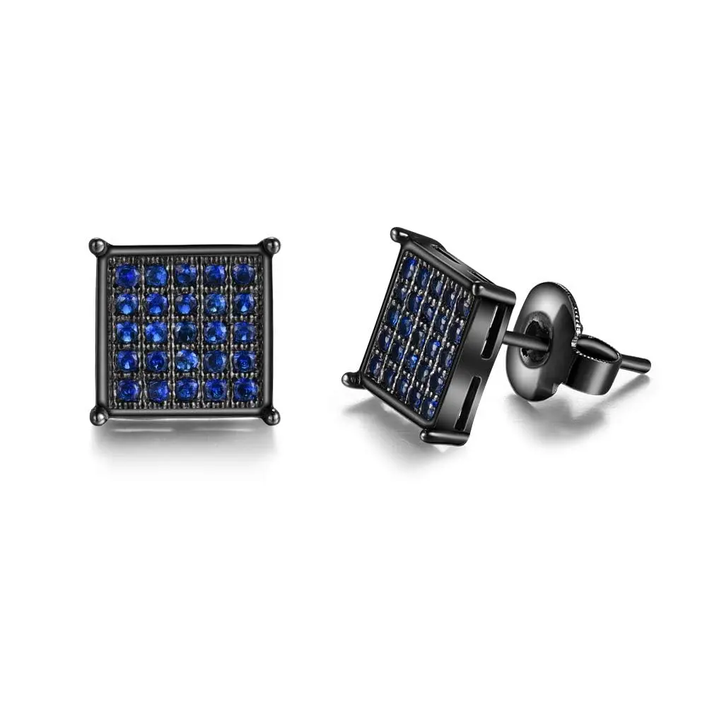 Tarsus 8mm Mens Square Earrings Blue Stud Diamond Crystal | Stainless Steel Jewelry - main product image