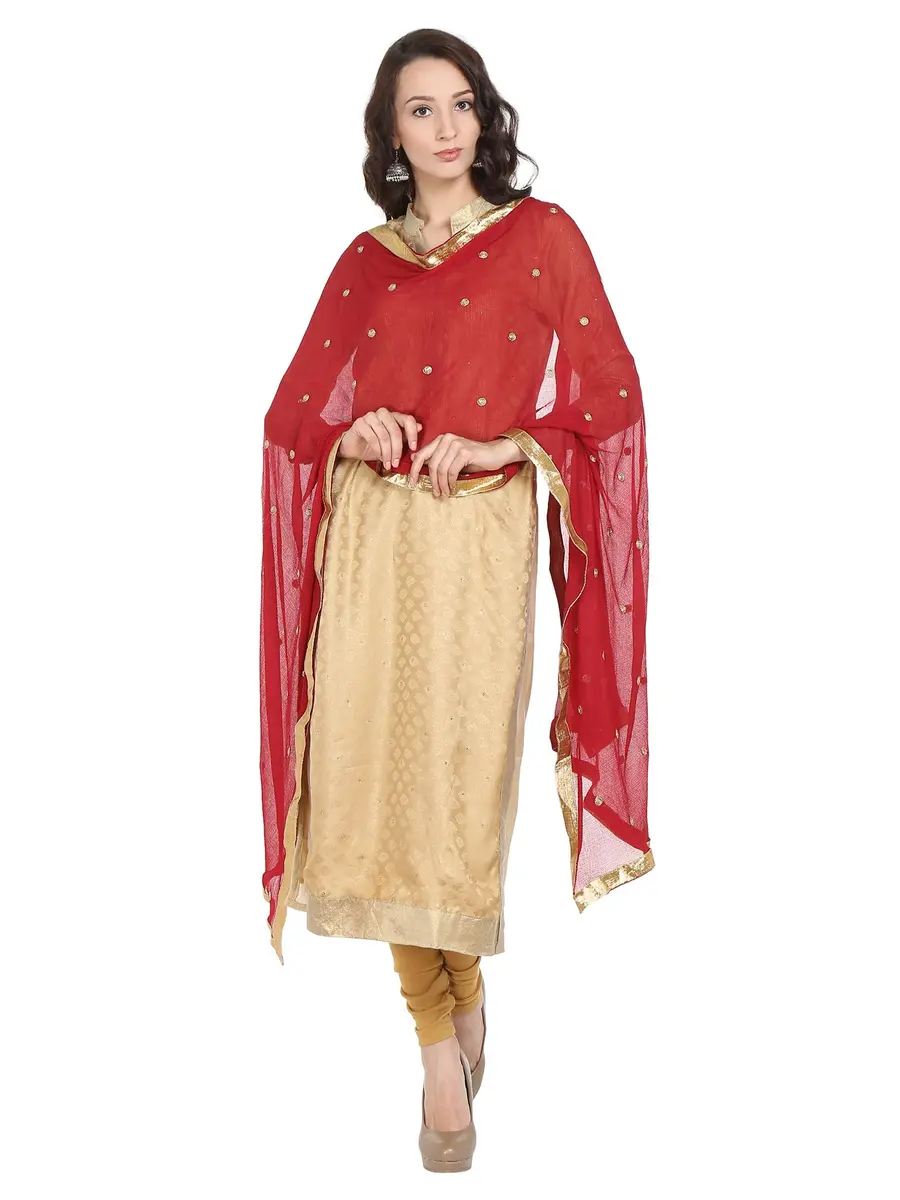 DUPATTA BAZAAR Woman's Embroidered Maroon & Gold Chiffon Dupatta | Vibrant & Elegant, 92"L x 36"W, Soft & Flowy - main product image