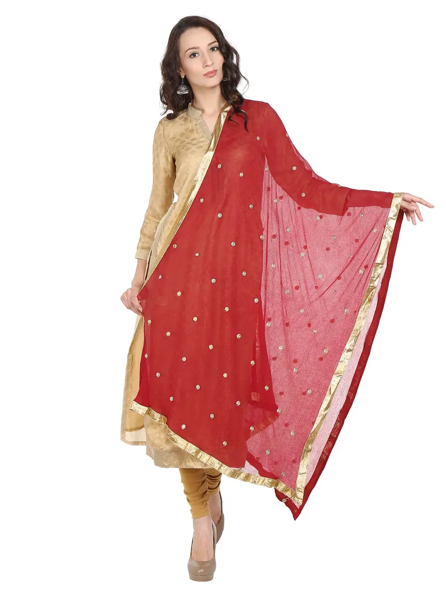 DUPATTA BAZAAR Woman's Embroidered Maroon & Gold Chiffon Dupatta | Vibrant & Elegant, 92"L x 36"W, Soft & Flowy - view 2