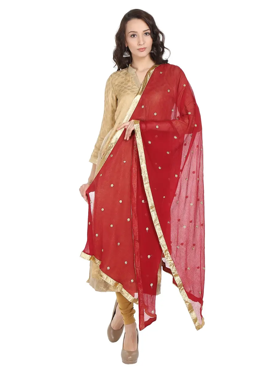 DUPATTA BAZAAR Woman's Embroidered Maroon & Gold Chiffon Dupatta | Vibrant & Elegant, 92"L x 36"W, Soft & Flowy - view 3