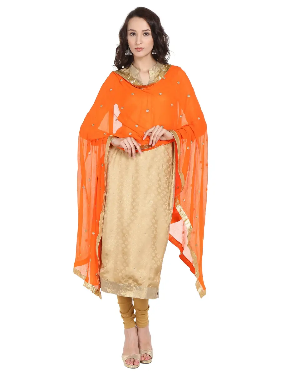 DUPATTA BAZAAR Women's Embroidered Orange Chiffon Dupatta 235 cm (92") | Authentic Indian Ethnic Wear - main product image