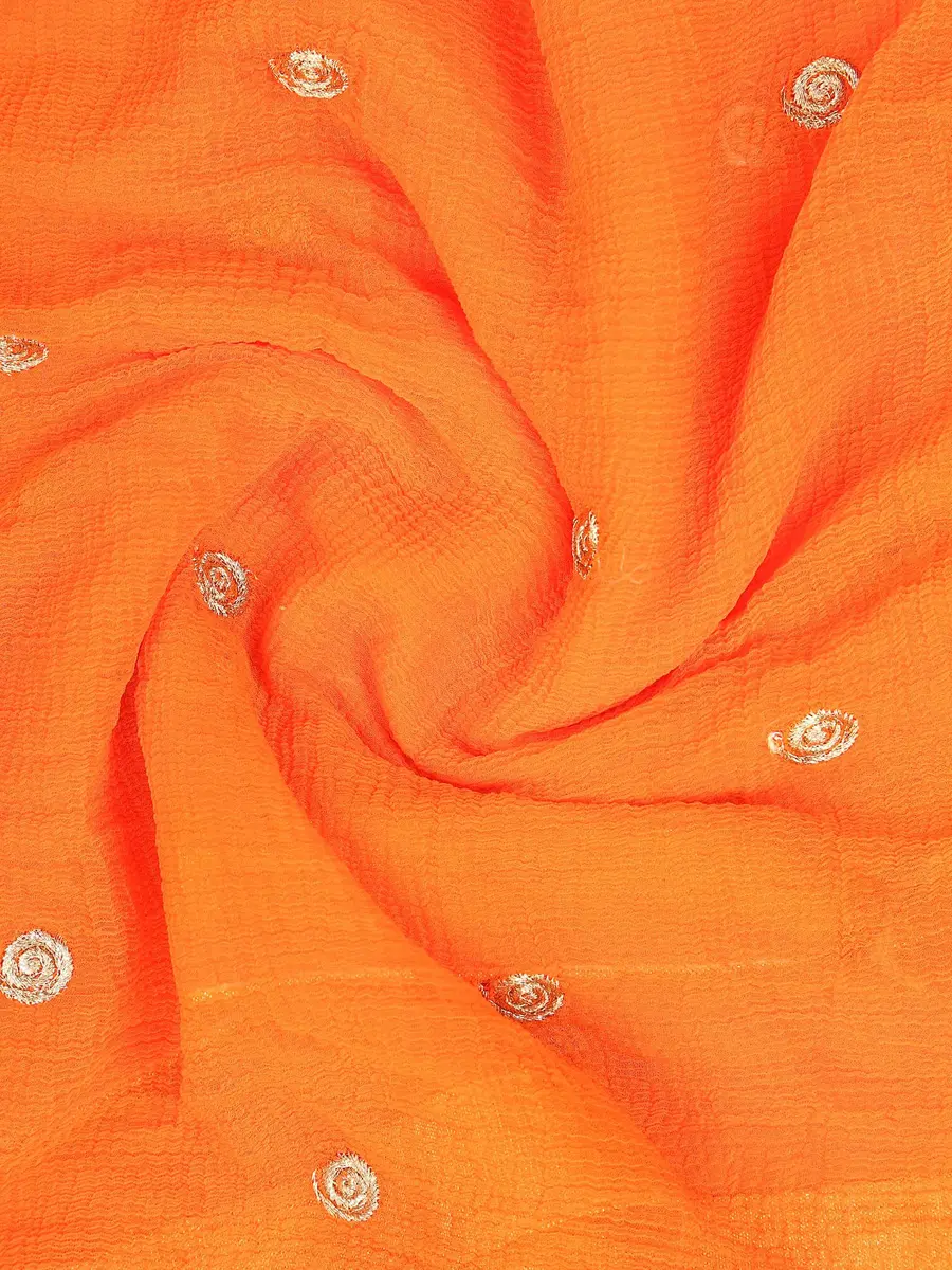 DUPATTA BAZAAR Women's Embroidered Orange Chiffon Dupatta 235 cm (92") | Authentic Indian Ethnic Wear - view 5