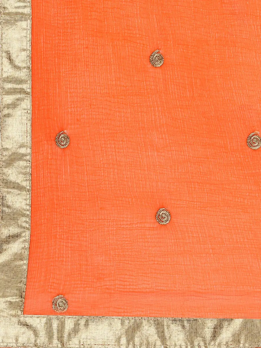 DUPATTA BAZAAR Women's Embroidered Orange Chiffon Dupatta 235 cm (92") | Authentic Indian Ethnic Wear - view 6