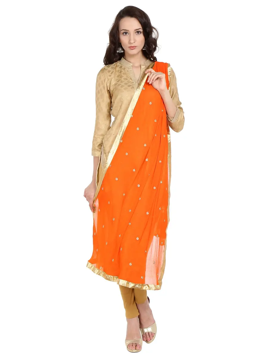 DUPATTA BAZAAR Women's Embroidered Orange Chiffon Dupatta 235 cm (92") | Authentic Indian Ethnic Wear - view 2