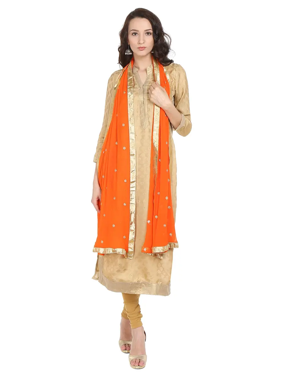 DUPATTA BAZAAR Women's Embroidered Orange Chiffon Dupatta 235 cm (92") | Authentic Indian Ethnic Wear - view 3