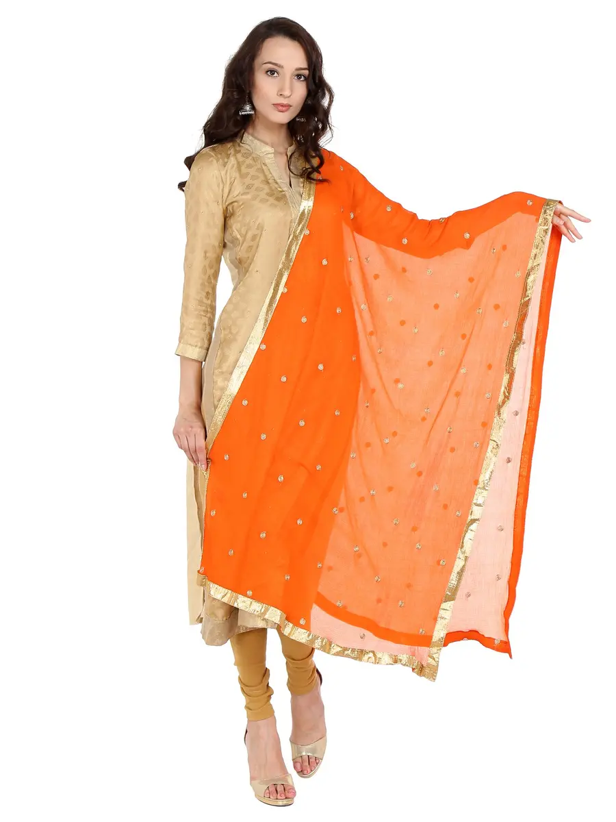 DUPATTA BAZAAR Women's Embroidered Orange Chiffon Dupatta 235 cm (92") | Authentic Indian Ethnic Wear - view 4
