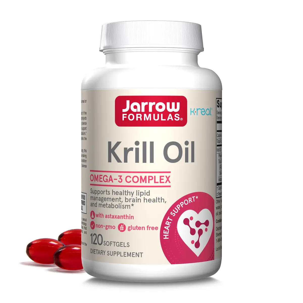 Jarrow Formulas Krill Oil Phospholipid Omega-3 with Astaxanthin 120 Softgels | Supports Lipid Management, Metabolism, Brain & Heart Health - main product image