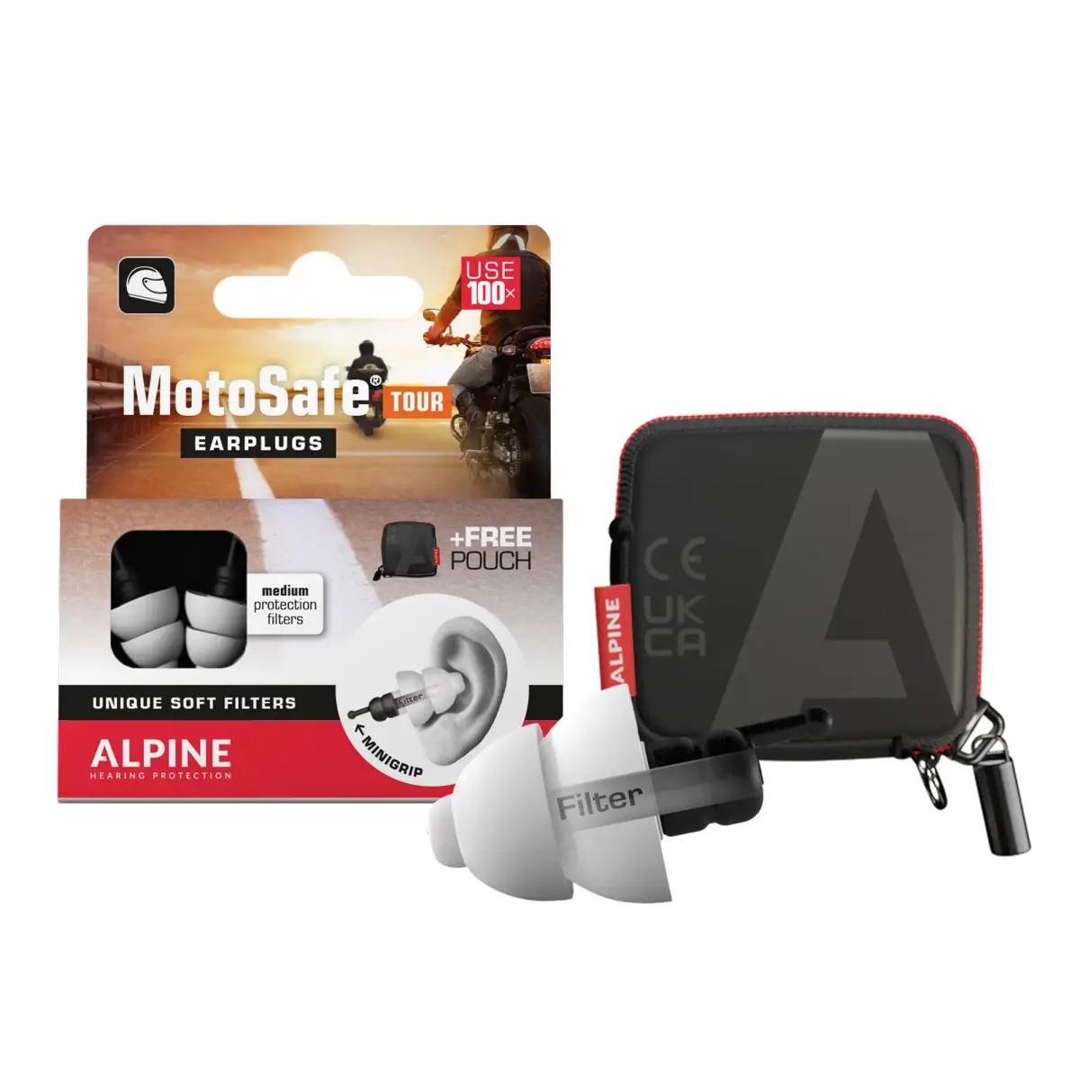 Alpine Hearing Protection MotoSafe Tour Reusable Ear Plugs | 17 dB SNR Noise Reduction for Motorcycling - main product image