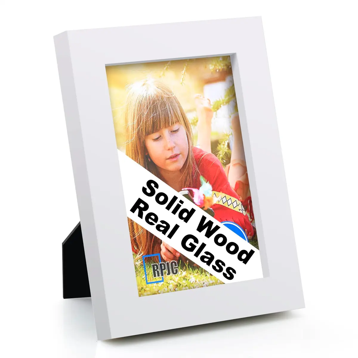 RPJC 4x6 Solid Wood Picture Frame with Real Glass Cover White | Classic Wall & Tabletop Display - main product image