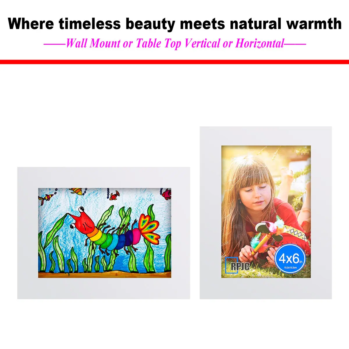 RPJC 4x6 Solid Wood Picture Frame with Real Glass Cover White | Classic Wall & Tabletop Display - view 5