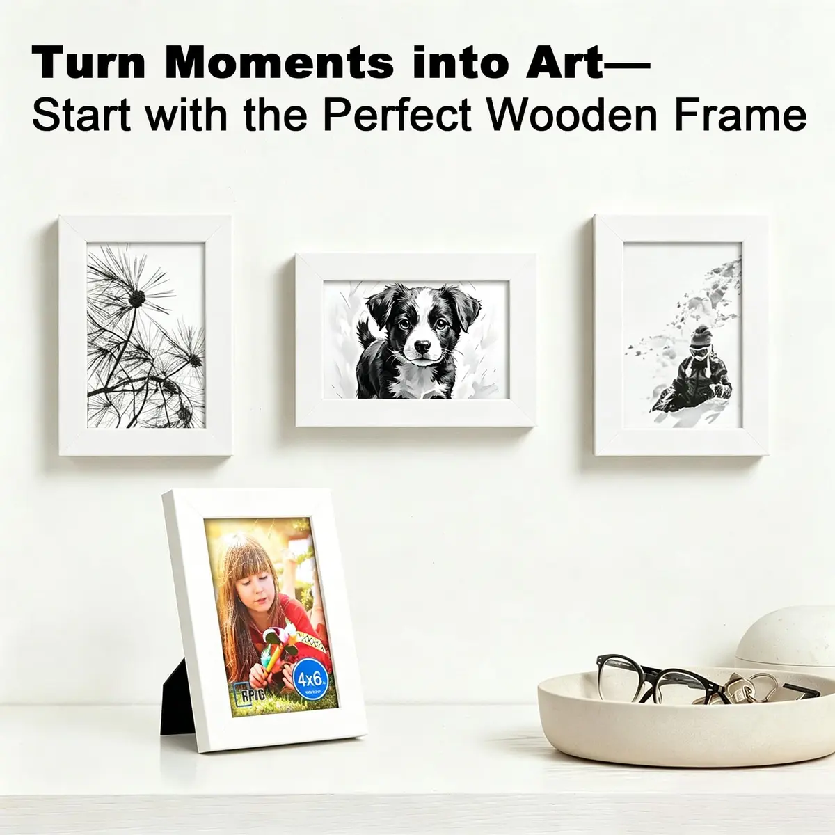 RPJC 4x6 Solid Wood Picture Frame with Real Glass Cover White | Classic Wall & Tabletop Display - view 2