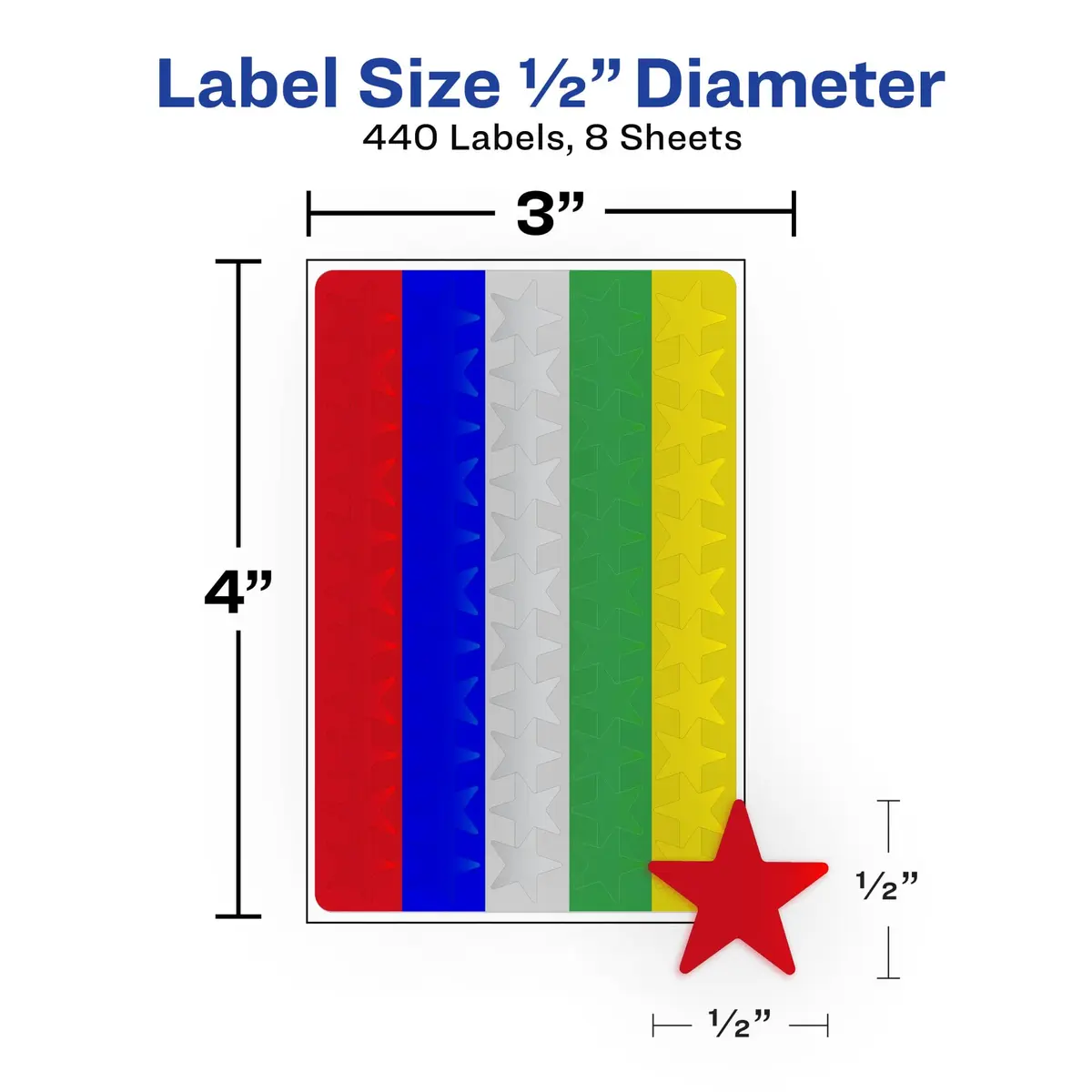 Avery Foil Star Labels 1/2" Assorted Colors | Bright Foil Stickers for Rewards & Crafts - view 9