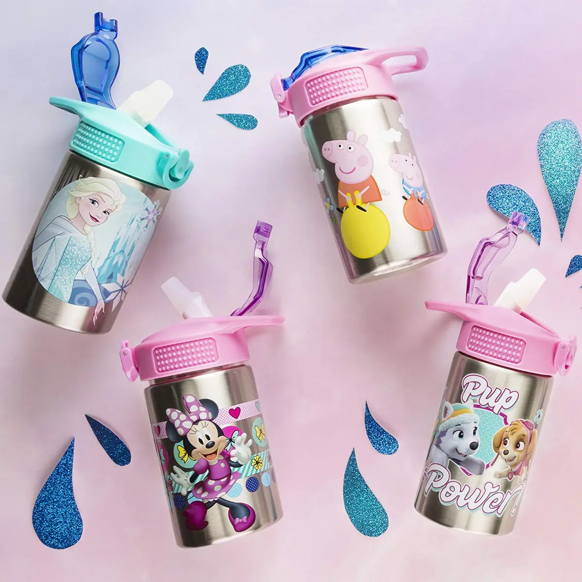 Zak Designs Frozen Stainless Steel Kids Water Bottle 444ml (15.5oz) | Leak-Proof Flip Straw for Ages 3+ - view 6