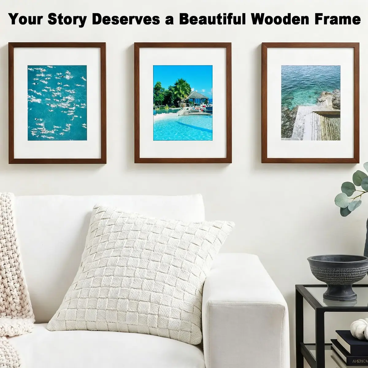 RPJC 11x14 (8x10 with Mat) Solid Wood Picture Frame Real Glass Cover Brown | Classic Wall & Tabletop Decor - view 4